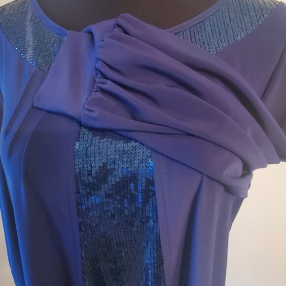 Stunning Navy Blue Dressy Top with Sequins - Picture 4 of 5